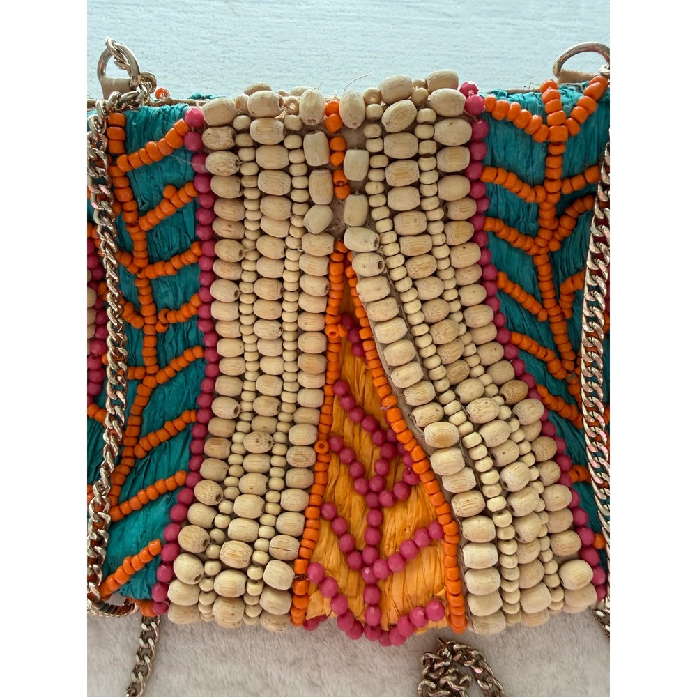 Viral Made in India Handcrafted Artisan Beaded Clutch/Purse Gold Tone Chain - Picture 2 of 16
